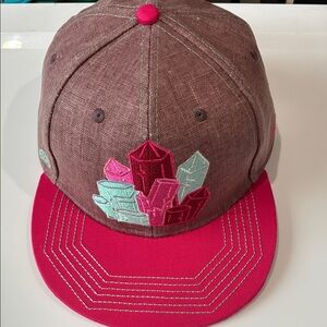 Geometric Castle Snapback Cap with Pink and Brown Crown and Pink Brim